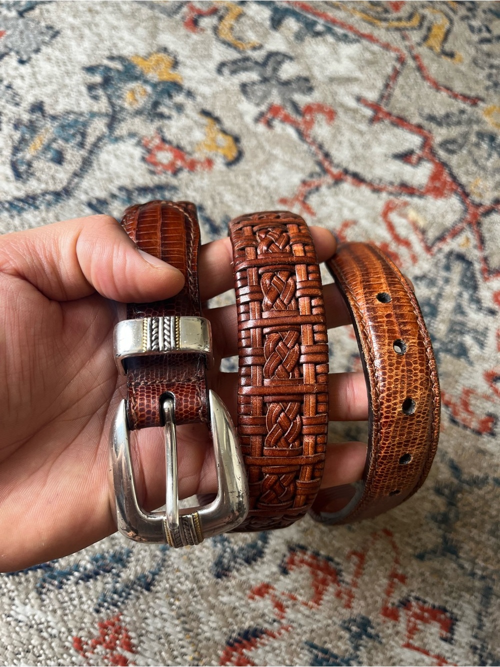Handcrafted Woven Chestnut Brown Leather Belt with Polished Buckle Unbranded